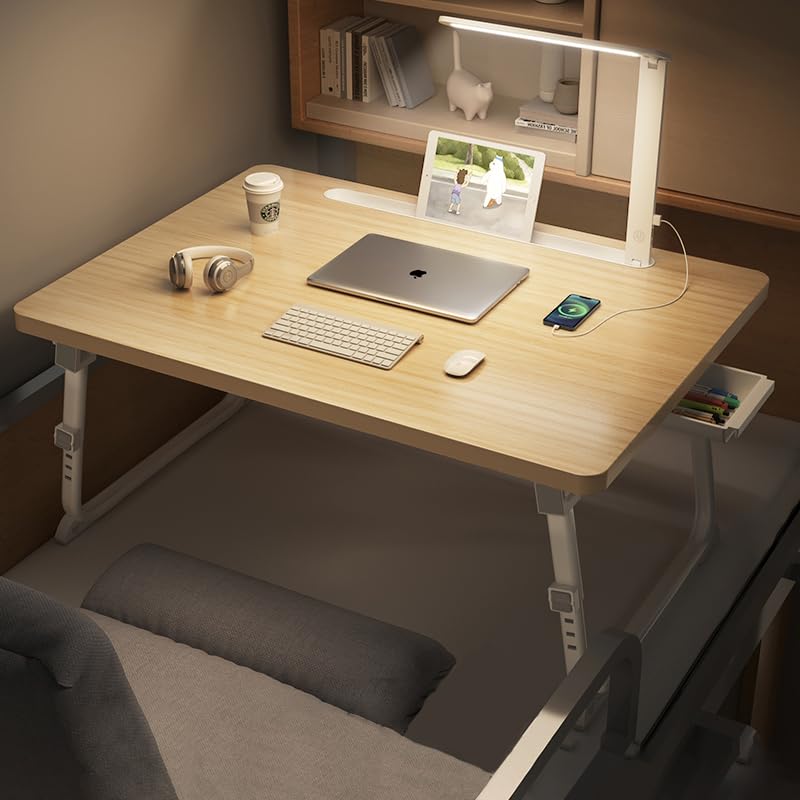 ベット用テーブル 折りたたみテーブル ベッドテーブル 軽量 パソコンテーブルミニデスク 折り畳みテーブル小さい机 ベッド 机 首の保護 高さ調節可能 持っているデスクランプ