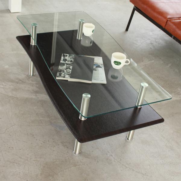 センターテーブル リビング ローテーブル 北欧 おしゃれ デザイン 変型 スタイリッシュ モダン 白 ホワイト 黒 ブラック ガラステーブル 天板 棚 110×55cm