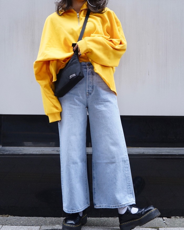 HALF ZIP BIG SWEAT PO(yellow) A,D,G レディース トップス