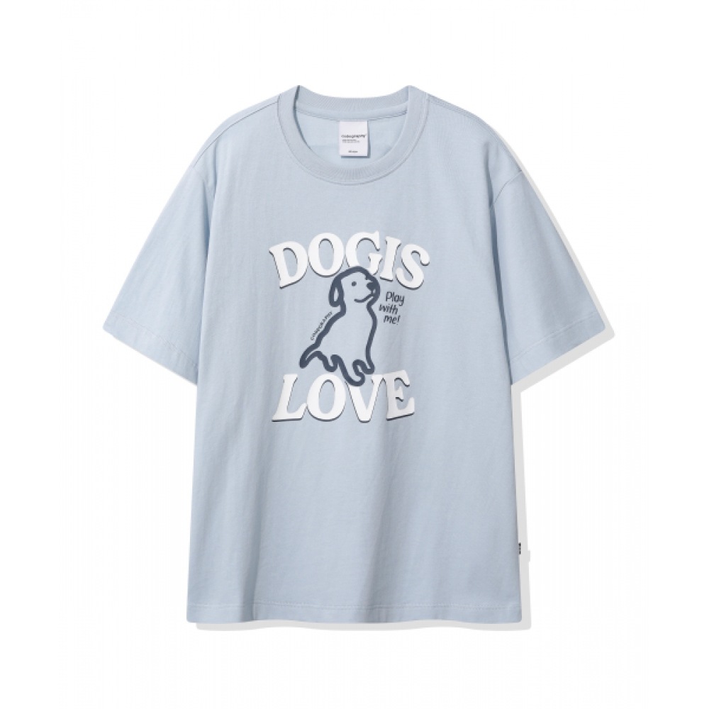 CODEGY (女性) ドッグ・イズ・ラブ半袖Tシャツ_スカイブルー