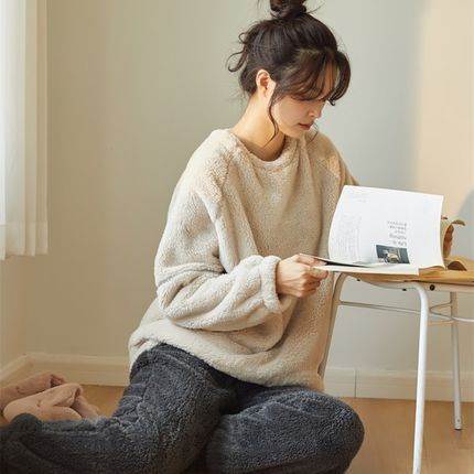 レディース ルームウェア 長袖 ズボン ロング丈 秋 冬 パジャマ 部屋着 寝巻き ナイトウェア ウエストゴム パジャマ ラウンドネック 上下 2点セット ツーピース 大人可愛い 韓国 オルチャン 個