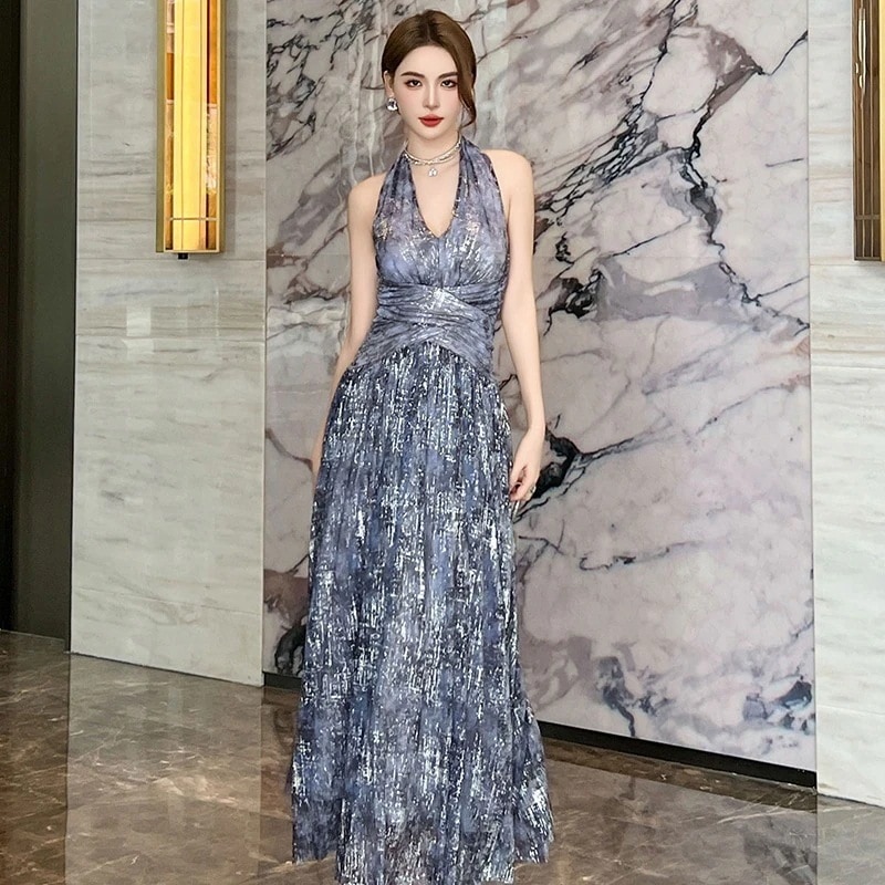 【JY.上品】 2025夏新品 ホルターネック バックレス キャミワンピース セクシー 旅行 ドレス パーティー キャバ 着痩せ 大人 同窓会 披露宴 卒業式 結婚式 演奏会 ウェディング 二次会 メ