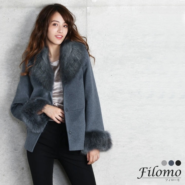 Filomoカシミヤブレンドウールジャケットフォックスファートリミング