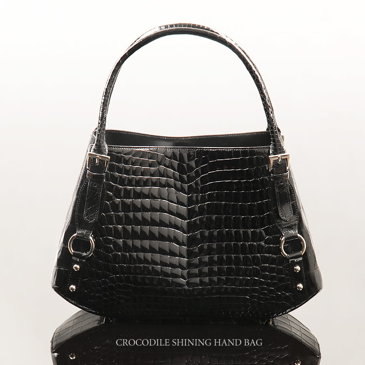 クロコダイル シャイニング ハンドバッグ センター取り クロコダイル保証書付き ギフト (No.91