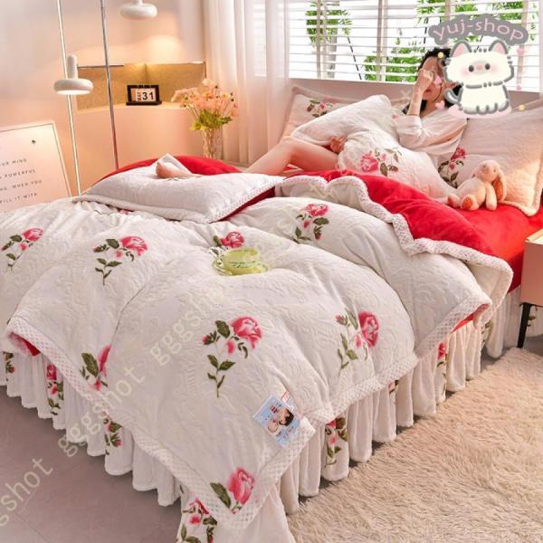布団カバーセット 寝具カバーセット 3点セット 4点セット フリル布団カバー 保温 ふかふか フランネル 洋式・和式兼用 ベッドカバー 掛け布団カバー
