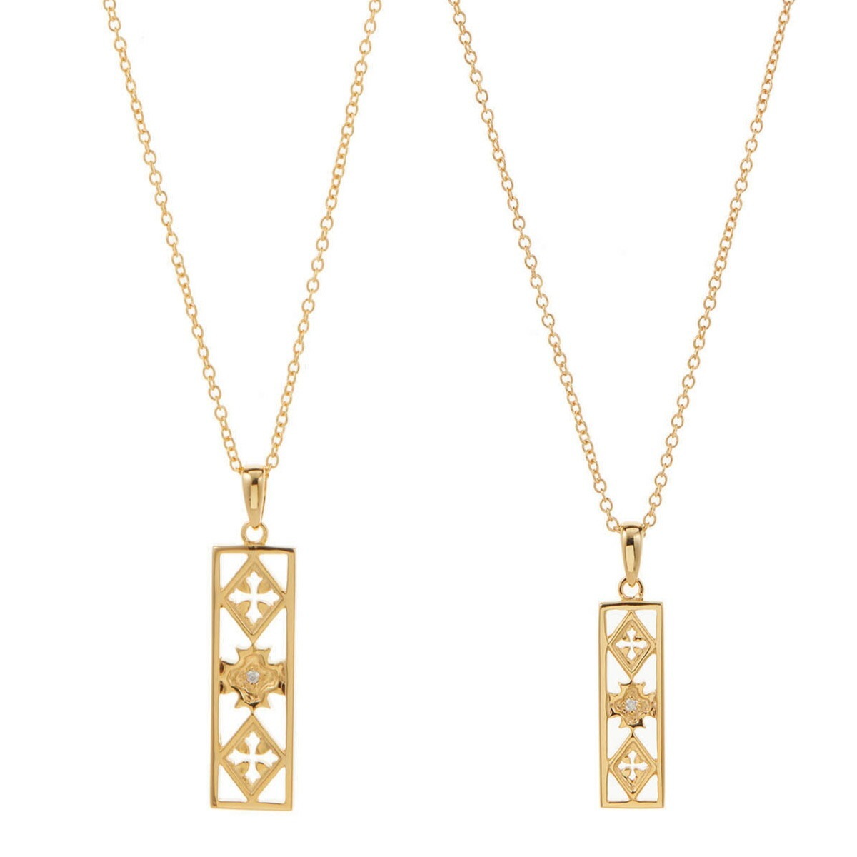 ペアネックレス シルバー925製 ダイヤモンド K23コーティング プレート クロス