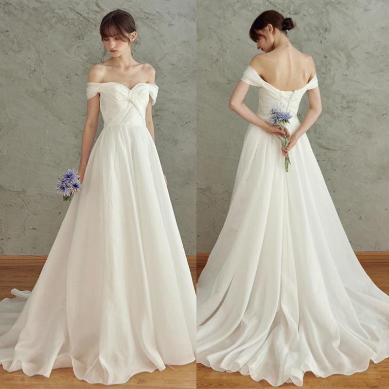ウェディングドレス ウエディングドレス 二次会 2.5次会 結婚式 披露宴 前撮り 後撮り ブライダル ロングドレス 花嫁 Aラインドレス オフショルダー シンプル 海外挙式 フォトウェディング オフ