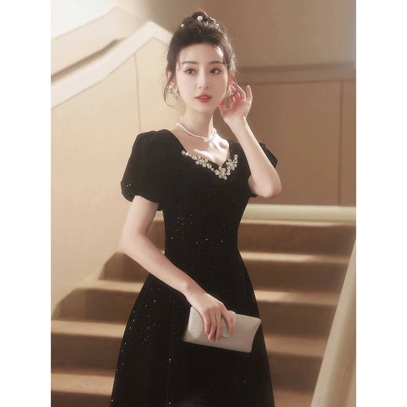 ワンピースドレスドレス女性の宴会の気質とアート試験のための黒いドレス大人のギフトハイエンド感情