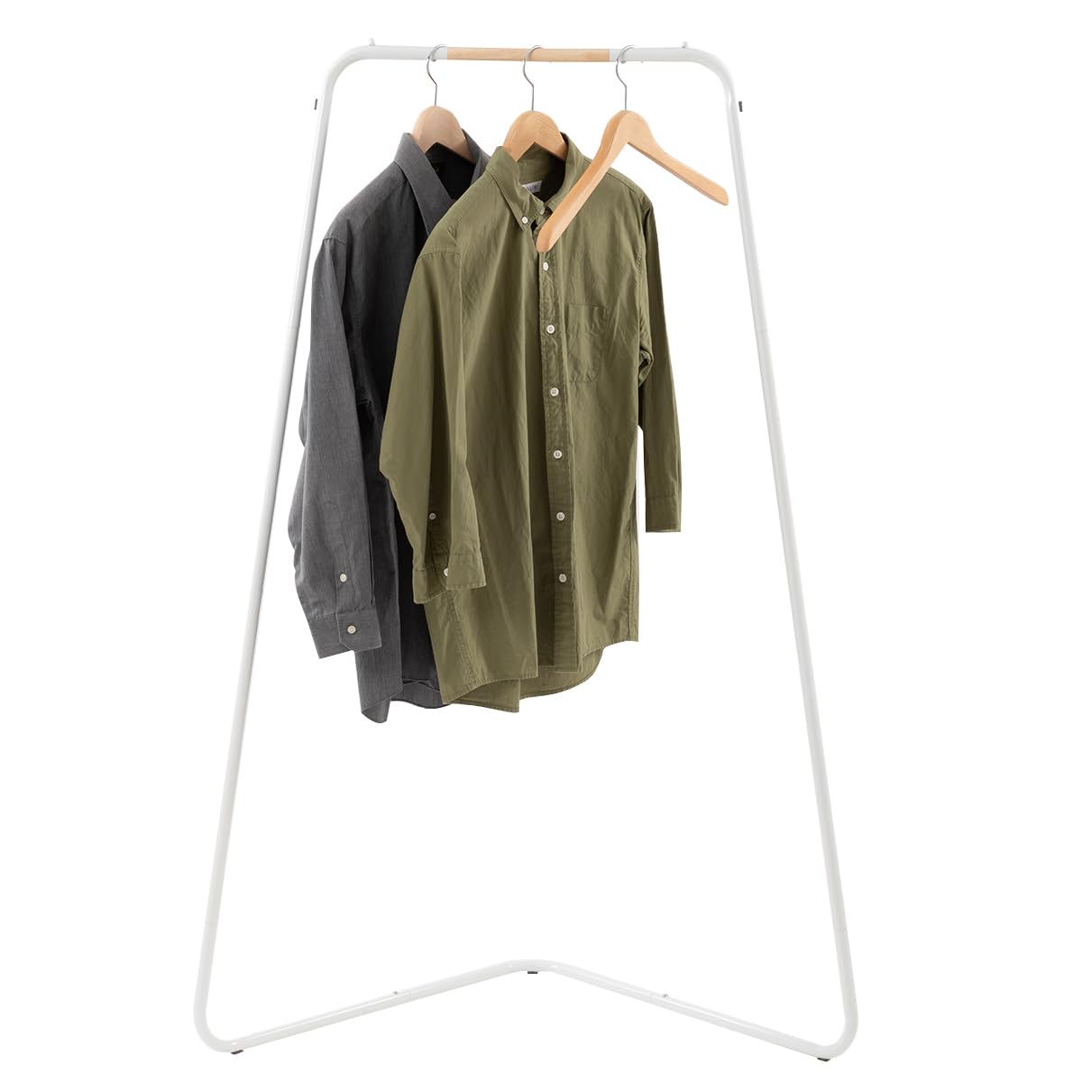 ぼん家具 ハンガーラック コーナータイプ スチール製 天然木 スリム 耐荷重10kg 幅93cm 高さ138cm コートハンガー ストッパー付き 衣類収納 玄関 おしゃれ ホワイト×オーク