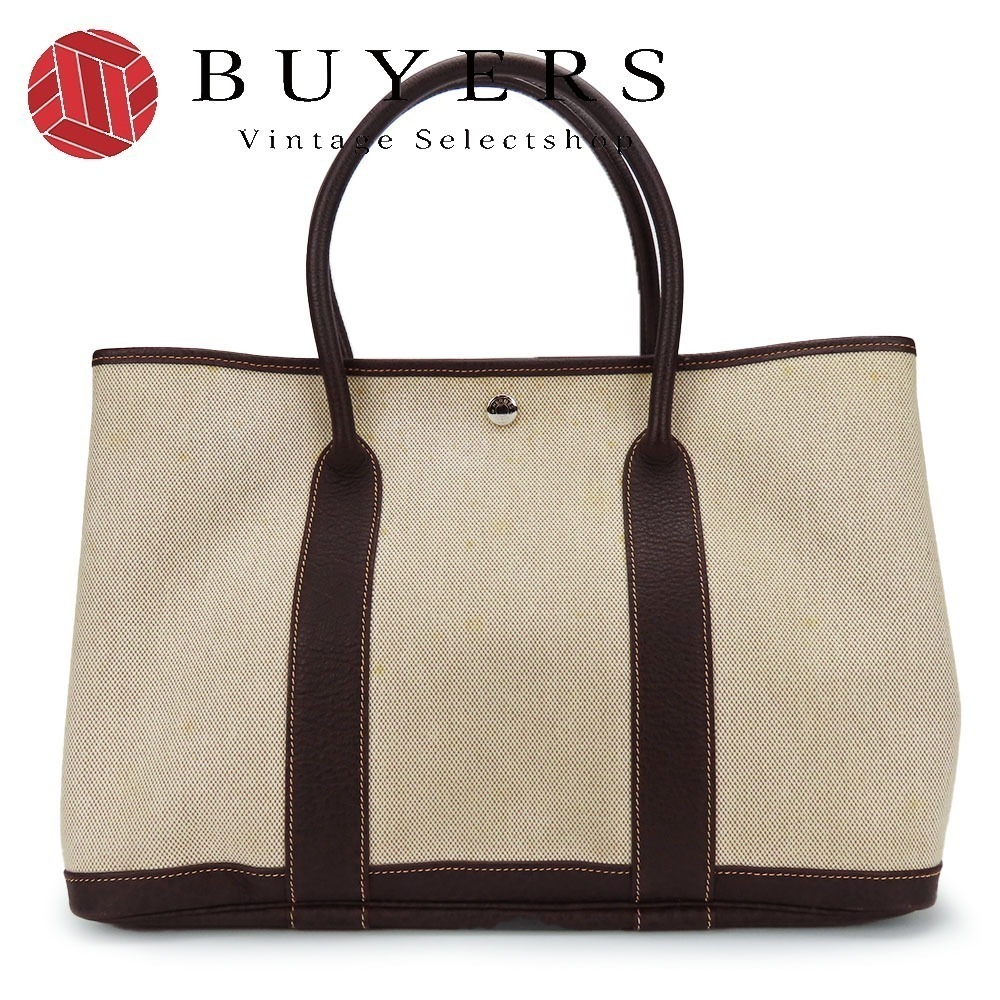 中古 ハンドバッグ ガーデンパーティPM キャンバス レザー ベージュ系 ダークブラウン シルバー金具 Ｉ刻印　 カジュアル 普段使い レディース メンズ