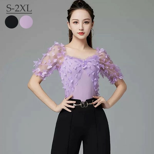 コスパ最高ダンス用 ダンスウェア ダンストップス 透け感 フリル 無地 レオタード 女性用 ラテンダンス レディース 社交ダンス ラテン ラテンダンス 衣装 社交ダンス衣装 練習用 練習着 競技用 ス