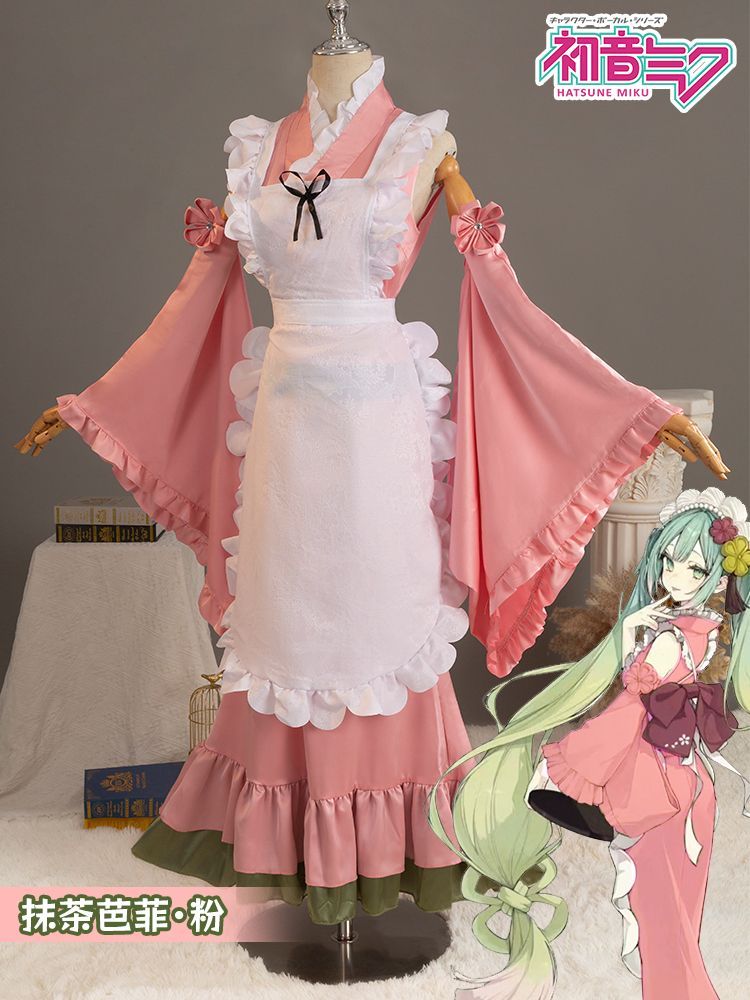 初音抹茶パフェミクmiku桜花粉服cos服レースフルセット二次元ウエスト