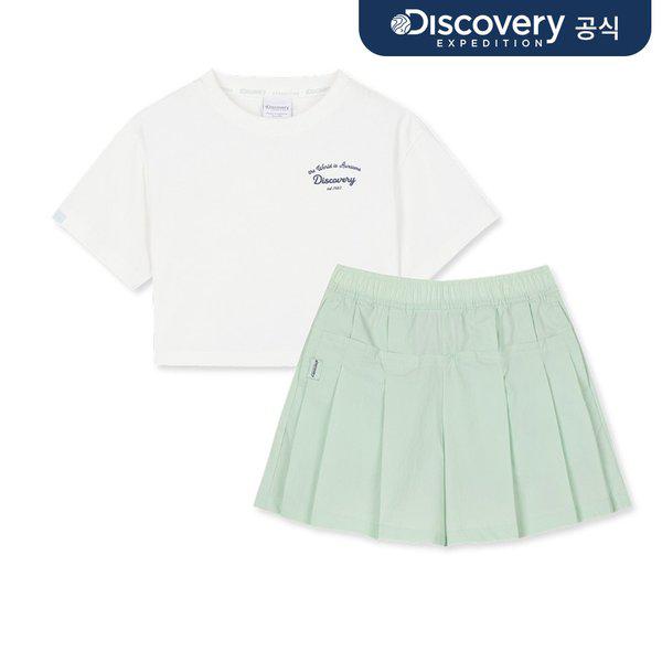 女の子半袖Tシャツ+ウーブンパンツSET (WHITE) _