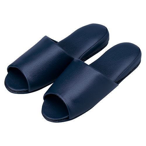 （まとめ買い）オーミケンシ 抗菌レザー調スリッパ前開10足ダークブル 10835360 （10P） 00069855 [x3]