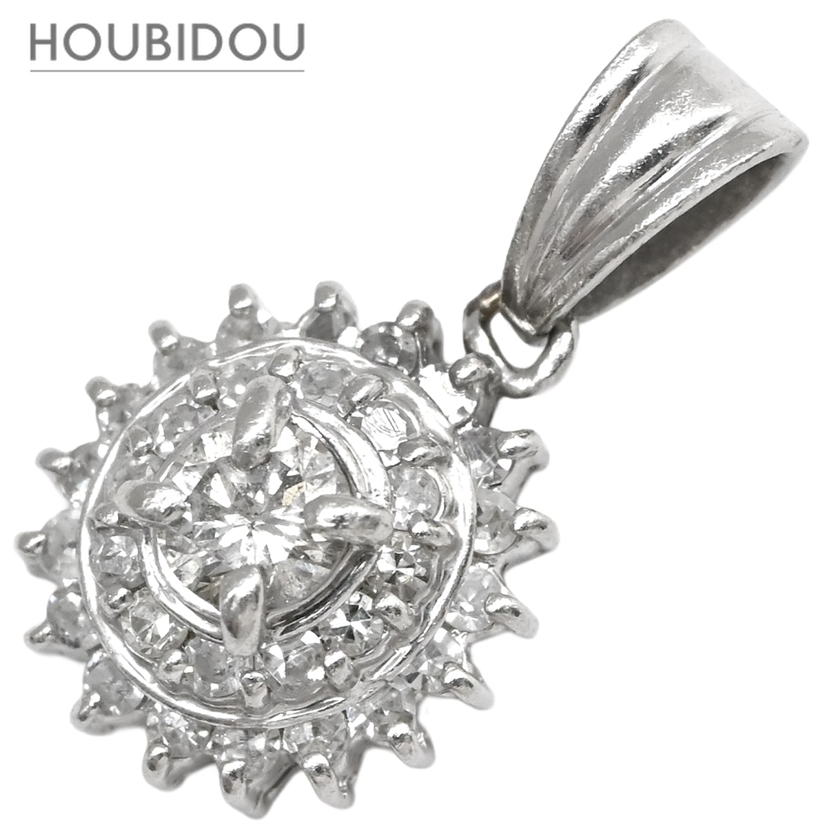 ペンダントトップ ダイヤモンド 0.3ct プラチナシルバー Pt プラチナ パヴェ ヘイローデザイン 花 フラワー 太陽モチーフ 【中古】