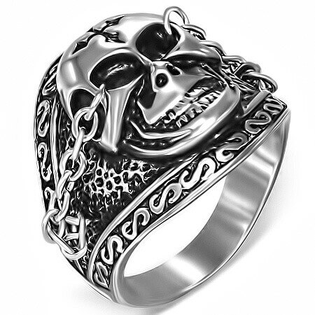 スレイブスカルステンレスリング(RMT198)指輪 31号 鎖で繋がれた髑髏 ドクロ チェーン ガイコツ サージカルステンレス316L 男性 女性 プレゼント アクセサリー r0631xxxxxxxx