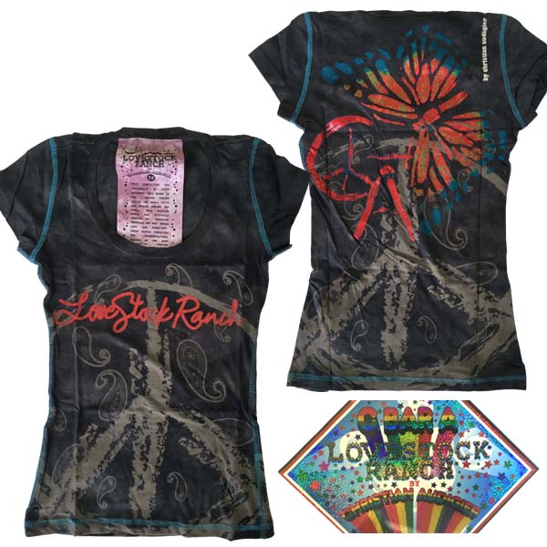 C BAR A シーバーエー BY CHRISTIAN AUDIGIER クリスチャンオードジェー レディース Tシャツ BUTTERFLY　ウォッシュ ブラック ウエスタン ハリウッド LAセレブ