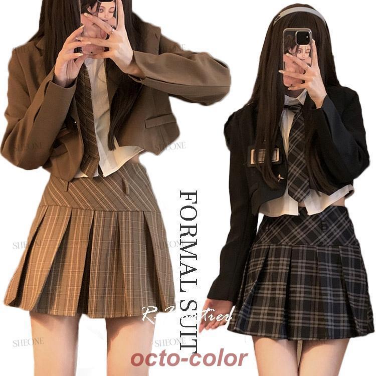 卒業式 スーツ 女の子 韓国 制服 ゆったりサイズ 大きいサイズ 小学校 卒業式スーツ 子供スーツ フォーマルスーツ ジャケット スカート シャツ ネクタイ 2点セッp241519005