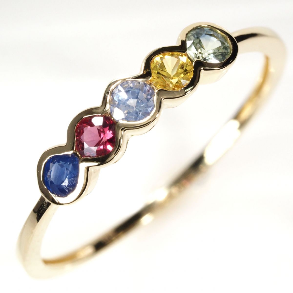 18金 天然石 ミックス サファイア リング 指輪 刻印有 YG 18K 74