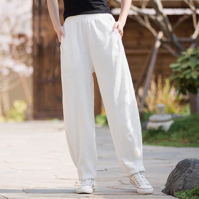 レディース パンツ ボトムス テーパードパンツ ロングパンツ リラックス アンクル丈 ストリート ポケット ハイウエスト ウエストゴム リネン 綿 コットン 麻 シンプル カジュアル おしゃれ レトロ