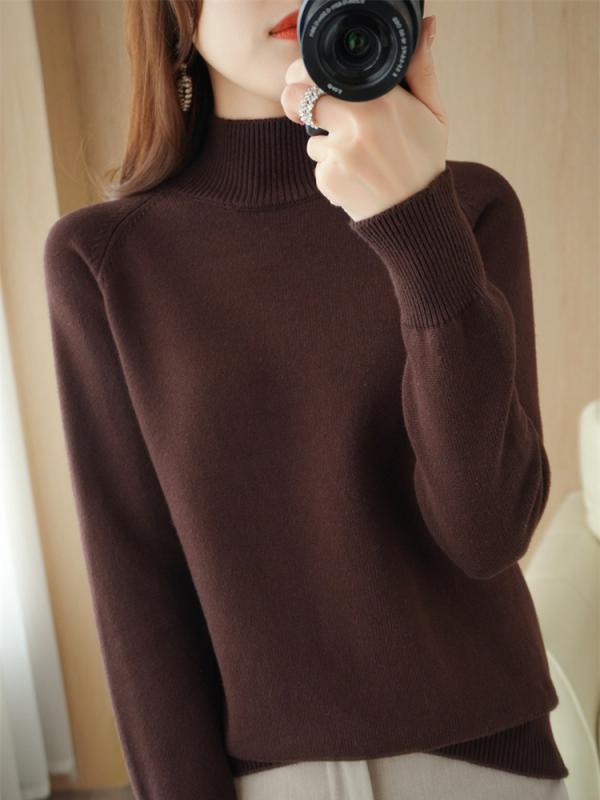 ファッション 服 オシャレ カワイイ シンプル 大カワイイ サイズ 婦服 厚手 綿 ニット セーター 秋 ハーフ タートルネック 長袖 ソリッドカラー プルオーバー