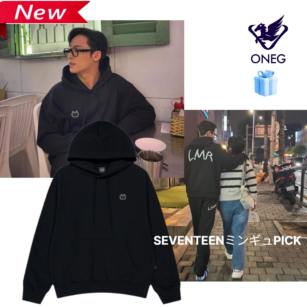 [SEVENTEENミンギュPICK] シリコン ワッペン ビッグロゴ フード Black/男女共用/カップルフードティー/ブラック フードティー