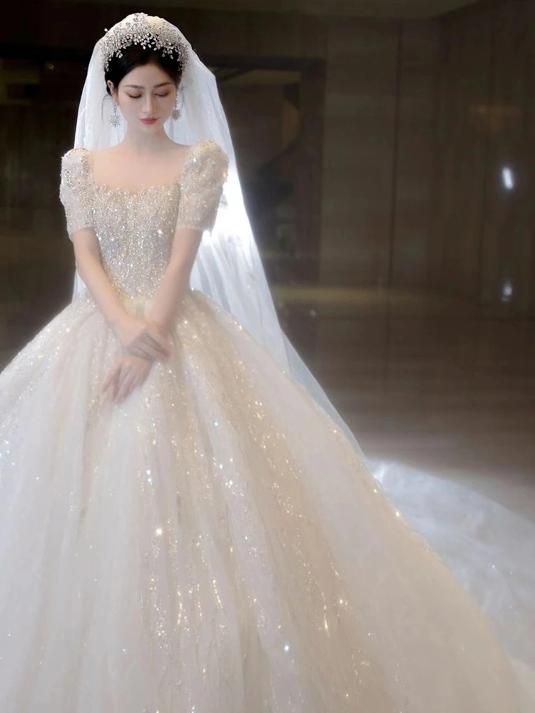 ウェディングドレス2025花嫁メインヤーンハイウエスト妊娠中のプリンセスドレス高質感ロングテールスプリング