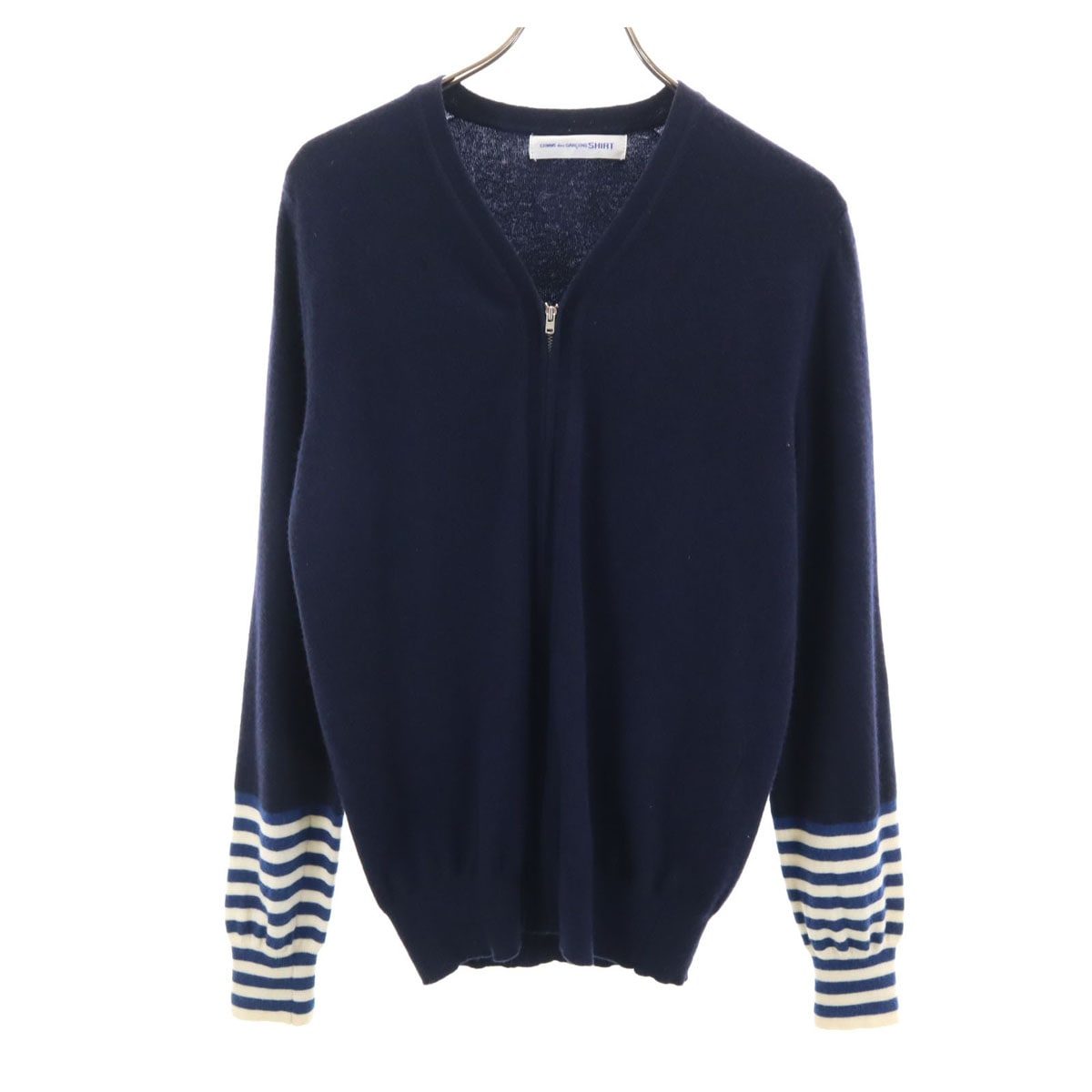 COMME des GARCONS SHIRT コムデギャルソンシャツ イタリア製 長袖 フルジップ ニットカーディガン M ネイビー レディース 古着
