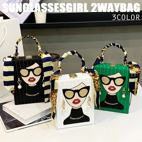 大人気サングラスガール立体的な2WAYショルダーバッグ ハンドバッグ チェーンショルダー VA027