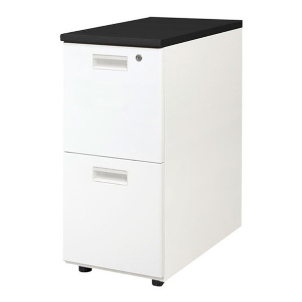 法人限定 Netforce LD-WD2S-W-BK-WH 天板ブラック 袖箱ホワイト ナッツ 脇机 (2段 シリンダー錠) メーカー直送
