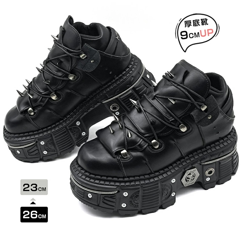 厚底靴 厚底ブーツ 秋冬 ショート レディース ヒール高9cm 歩きやすい 身長アップ 疲れにくい ショートブーツ ハイヒール ブーツ 美脚 ヴィジュアル系 ビジュアル系 シック パンク 原宿系 ロン