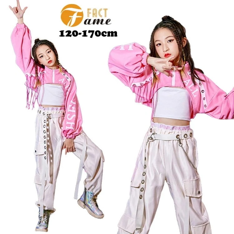 【急速出荷!】ダンス 衣装 ヒップホップ キッズ セットアップ ル 長袖トップス ヘソ出し 3点セット 女の子 キャミソール パンツ ガールズ チアガール 演出服 ジャズダンス ステージ衣装 ダンスウ 5,135円