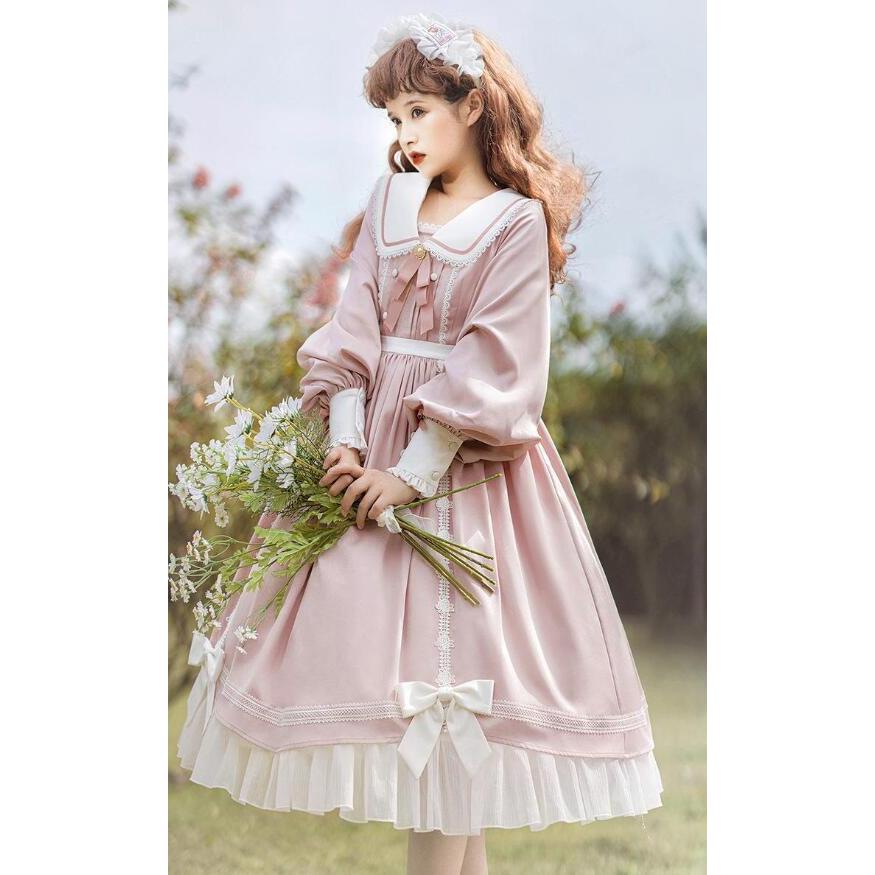 ロリータ ワンピース 長袖 Lolita フリル お嬢様 洋服 ピンク 水色