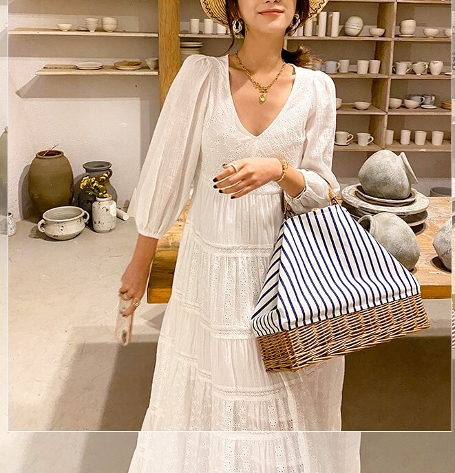 ワンピース V ネック ロング リゾート レース フレワンピース レディース 女性用 フリル