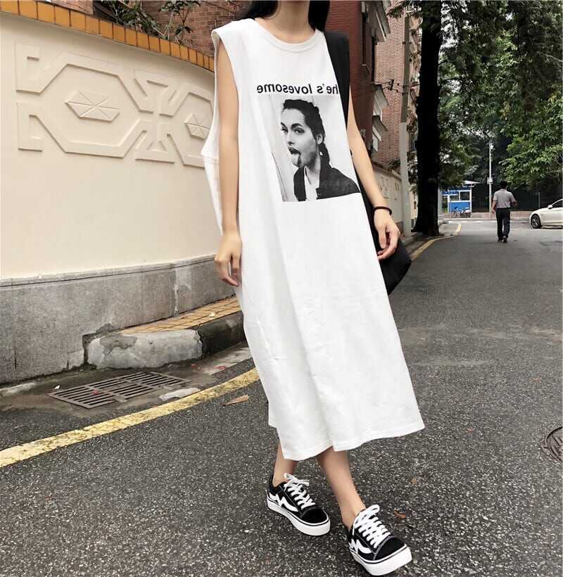 ワンピース 上着 人気 おすすめ おしゃれ お洒落 激安 安い プチプラ ノースリーブ ラウンドネック 丸首 プリント ポリエステル 春 スプリング サマー 夏 ストリート アウトドア lo