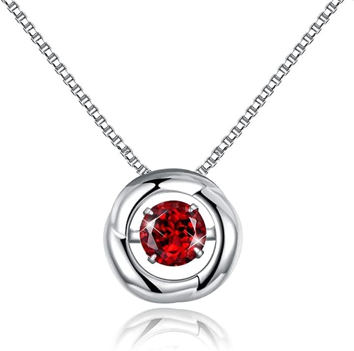 シルバー925 一粒ネックレス ペンダントレディース 人工石(1月 誕生石 ガーネット)