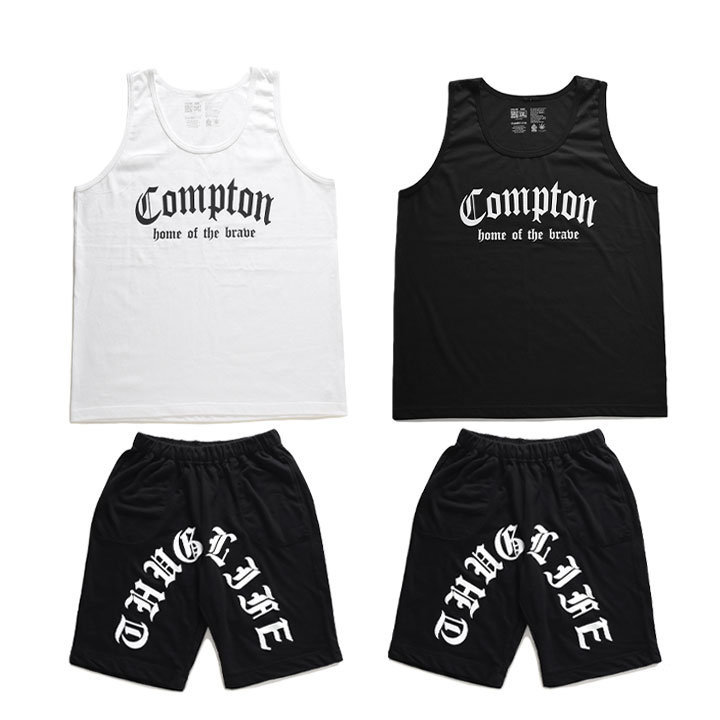 ACE FLAG 上下セット 半袖 ブランド Tシャツ ハーフパンツ メンズ 春夏用 白 黒 大きいサイズ エースフラッグ セットアップ Compton コンプトン