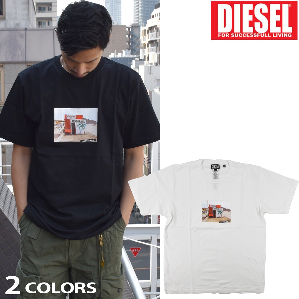 ディーゼル Tシャツ メンズ カットソー 半袖 クルーネック フォトT ブラック ホワイト 黒 白 DIESEL T-TUBOLAR-B2[a02822jayf]
