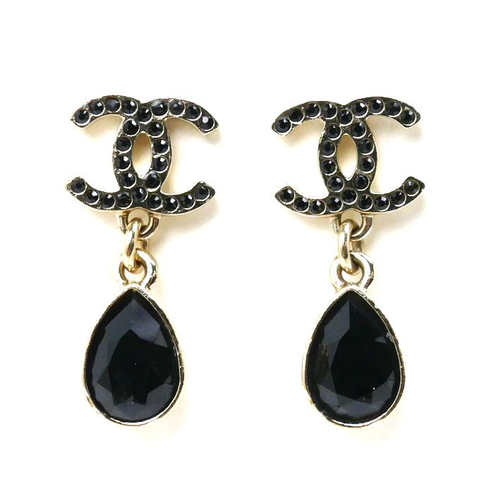 CHANEL シャネル メタル ココマーク ブラックストーン ピアス レディース 中古
