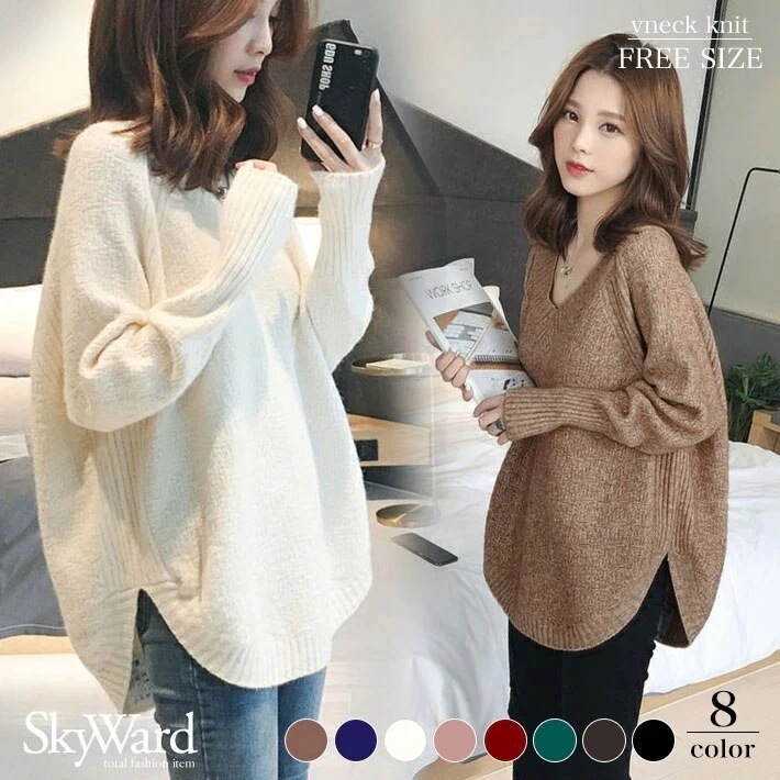 ニット セーター Vネック レディース トップス おしゃれ 可愛い ホワイト セール 韓国