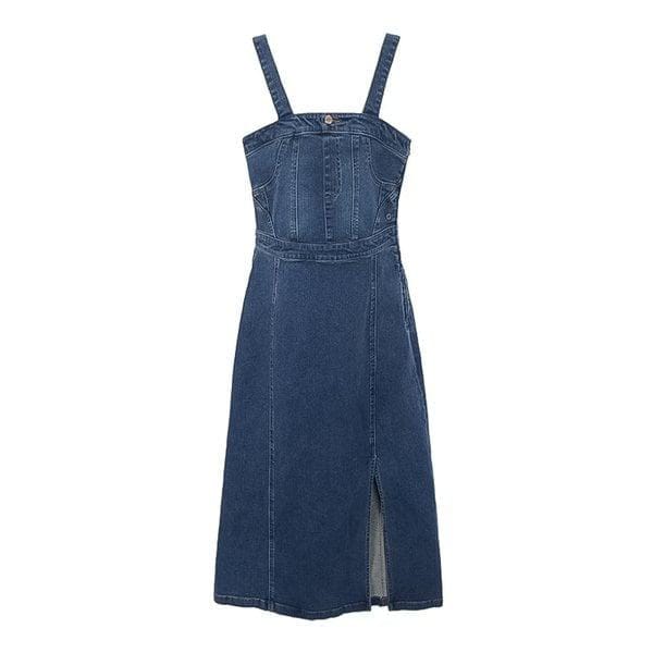 女性ビスチェデニムワンピース ミディアムブルー YO2D6752