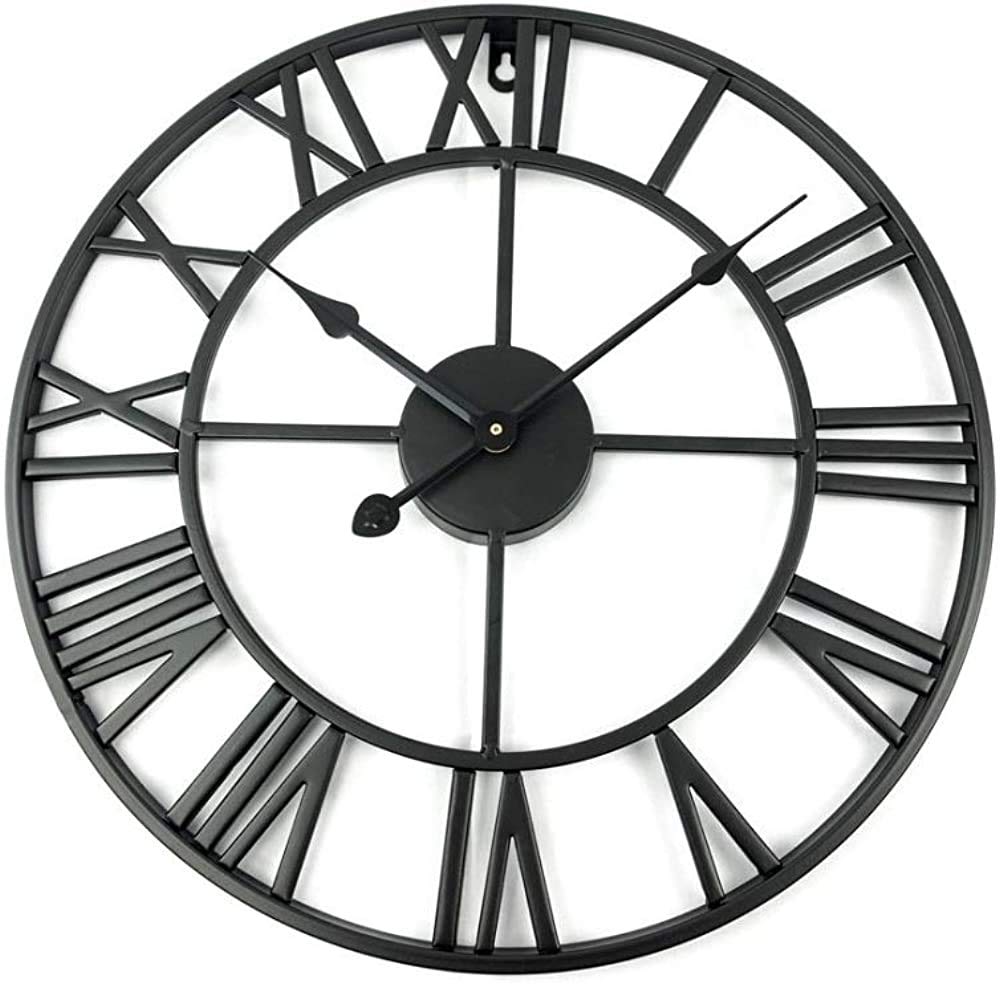 壁掛け時計 おしゃれ モダン アンティーク アイアン 北欧 静音 掛け時計 大きい フック 電池付属 (ブラック 40)