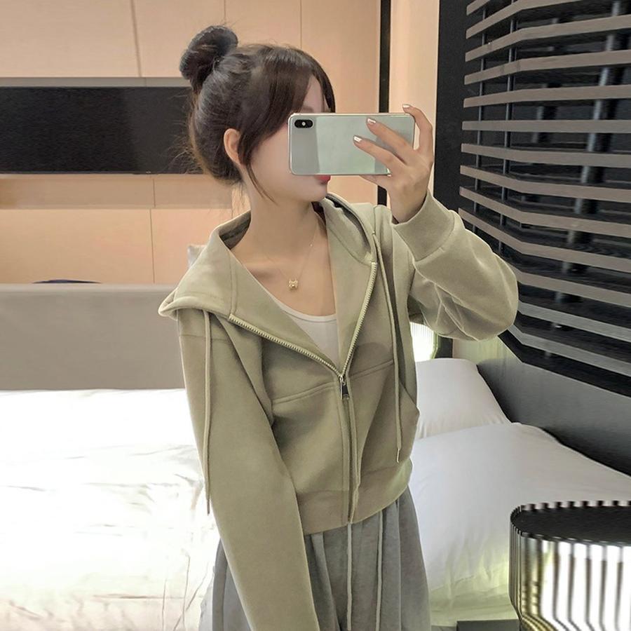 スウェット パーカー ジップアップ カーディガン トレーナー ショート丈 着痩せ 韓国ファッション ゆったり パーカー トップス コート