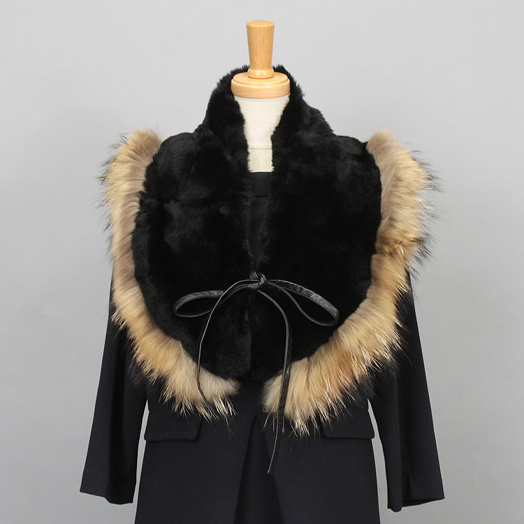 ラクーン トリミング レッキスラビット ファー ストール ショール ブラック 送料無料 レディース ギフト プレゼント