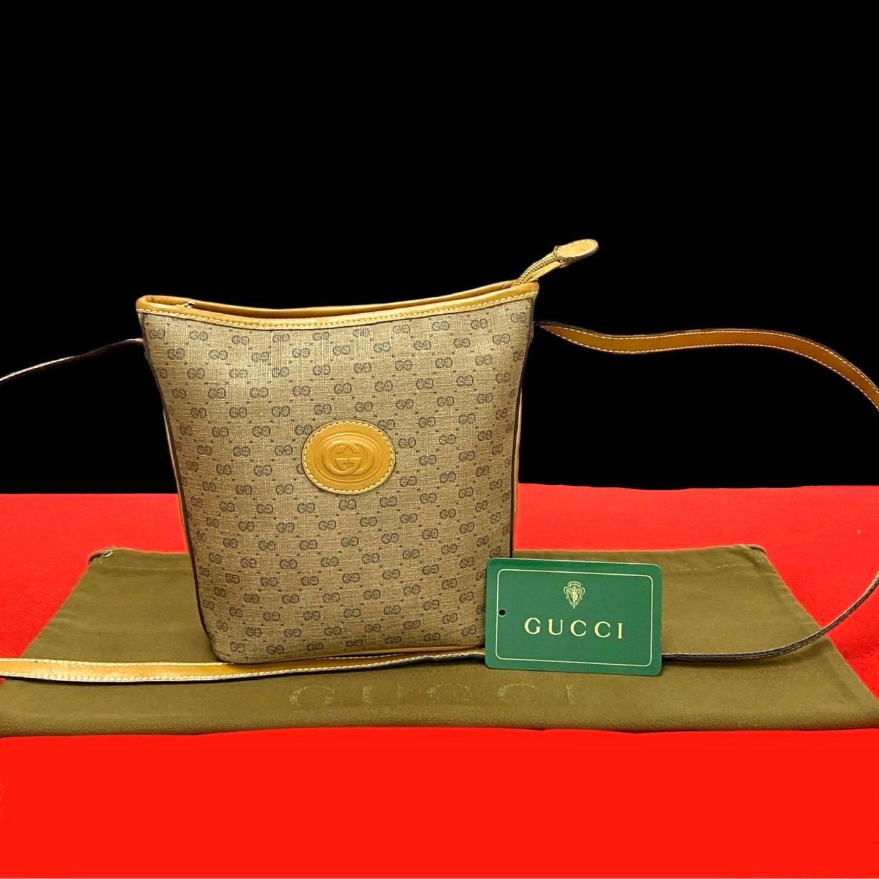 ヴィンテージ マイクロ GG ロゴショルダーバッグ レザー PVC ブラウン 25198