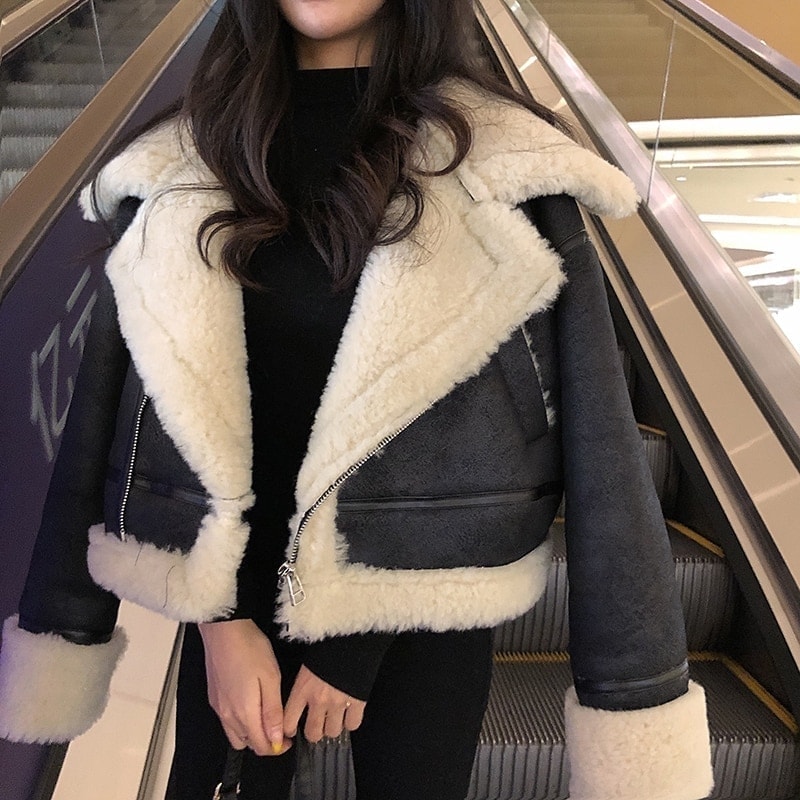 2色 長袖 裏起毛 厚手 レザージャケット ボアジャケット ボアコート ショート丈 レディース