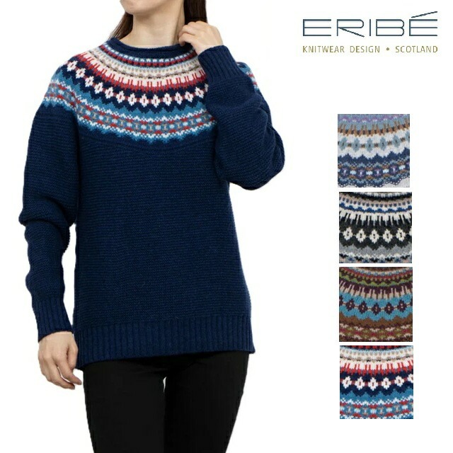 ERIBE エリベ レディース ニット セーター ノルディック クルーネック アルパインカーディガン メリノウール フェアアイルヨークパターン P3987 プレゼント 妻 彼女 ギフト