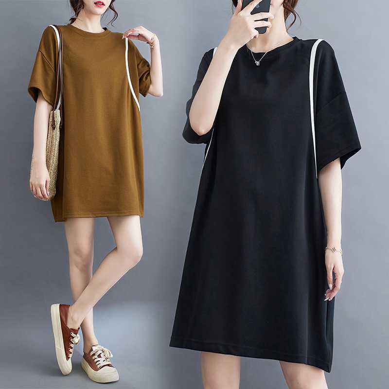 韓国夏の新型文芸半袖大きいサイズ 痩せファッションtシャツロンTTシャツワンピース