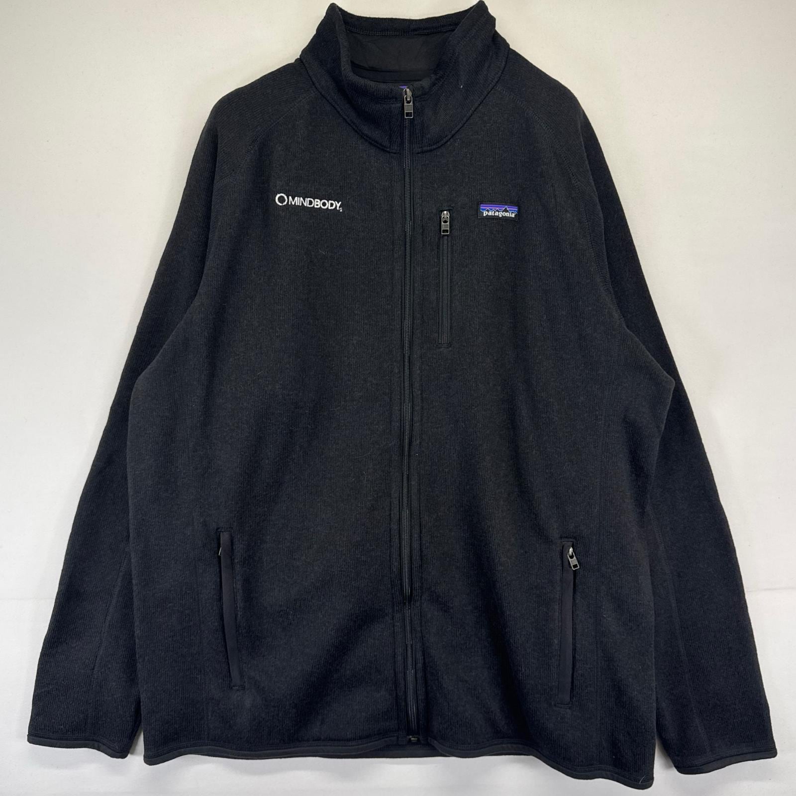 古着 フリース ニット フルジップ アウトドア ワンポイント ロゴ 2XL ブラック系 メンズ
