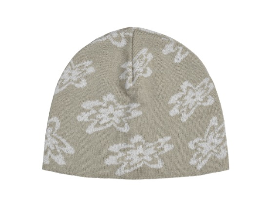 【aeae】 JACQUARD FLOWER BEANIE : KHAKI